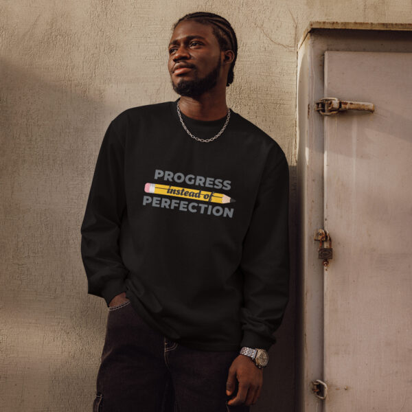 Premium Heavyweight Long Sleeve Shirt - 'Progress Instead of Perfection' Design - Image 3