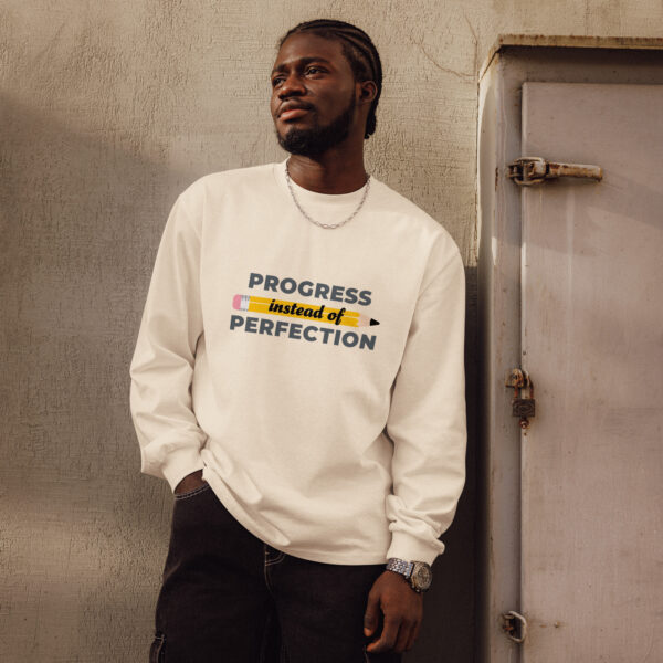 Premium Heavyweight Long Sleeve Shirt - 'Progress Instead of Perfection' Design - Image 2