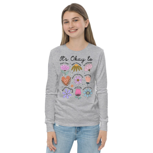 Boho Flowers Youth Long Sleeve Tee with Positive Affirmations - Image 4