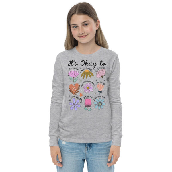 Boho Flowers Youth Long Sleeve Tee with Positive Affirmations - Image 6
