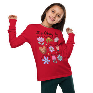 Boho Flowers Youth Long Sleeve Tee with Positive Affirmations