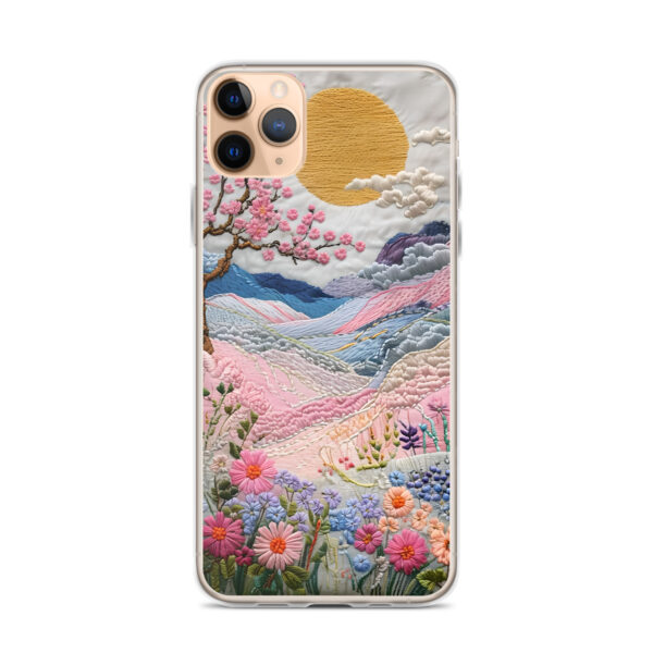 Cherry Blossom Embroidery Phone Case - Vibrant Landscape Art on Clear Case for iPhone® - Image 2