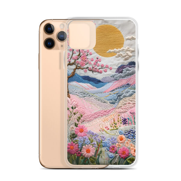 Cherry Blossom Embroidery Phone Case - Vibrant Landscape Art on Clear Case for iPhone® - Image 3