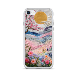 Cherry Blossom Embroidery Phone Case - Vibrant Landscape Art on Clear Case for iPhone®