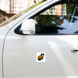 Cute Cat with Pumpkin Sticker - Halloween Kiss-Cut Vinyl Decal