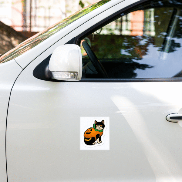 Cute Cat with Pumpkin Sticker - Halloween Kiss-Cut Vinyl Decal - Image 4