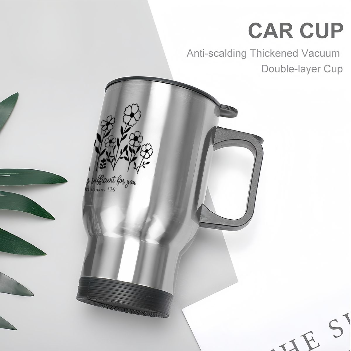 14oz Travel Coffee Mug with Handle - My Grace is Sufficient (Made in USA) - Image 8