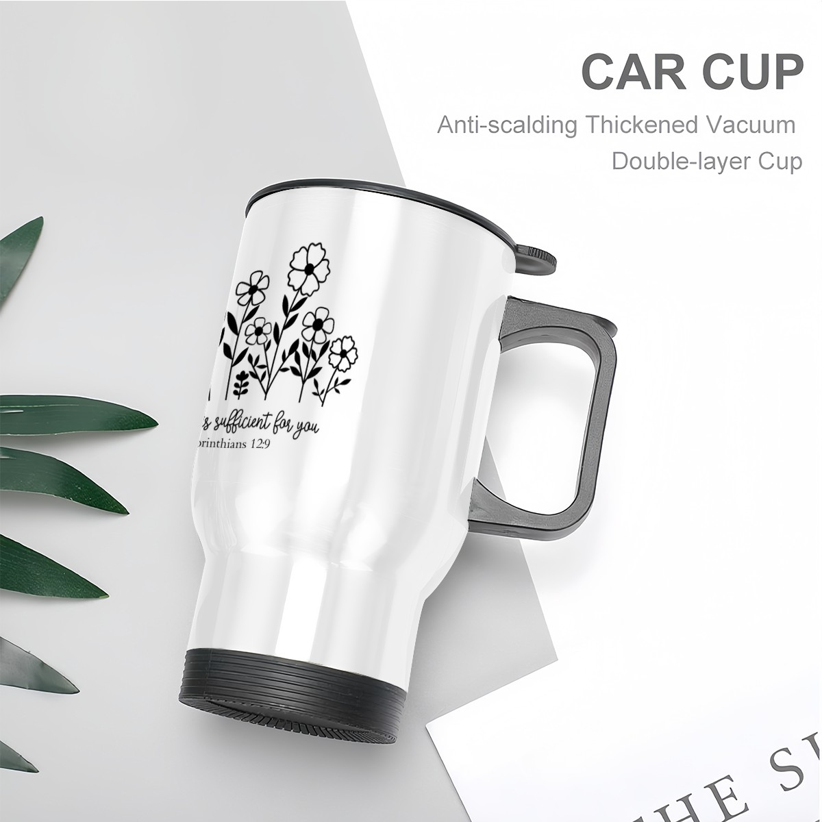 14oz Travel Coffee Mug with Handle - My Grace is Sufficient (Made in USA) - Image 4