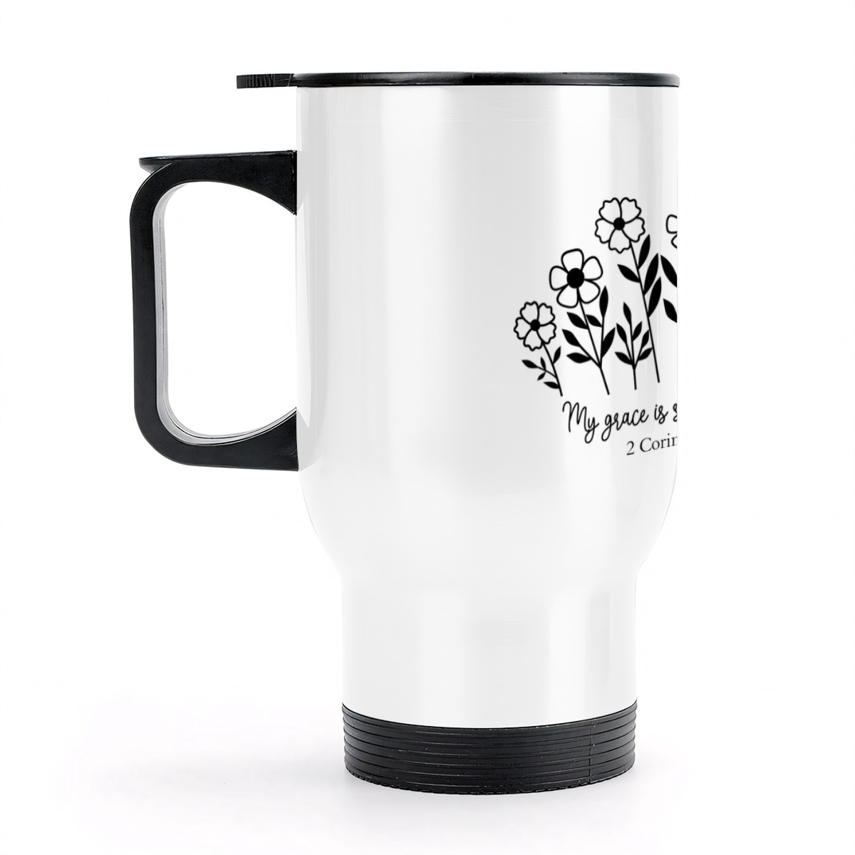 14oz Travel Coffee Mug with Handle - My Grace is Sufficient (Made in USA)