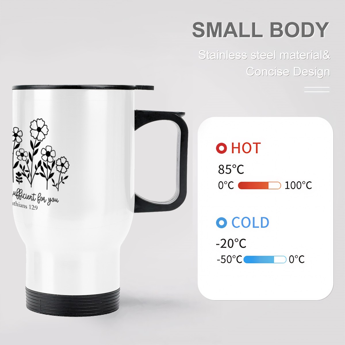 14oz Travel Coffee Mug with Handle - My Grace is Sufficient (Made in USA) - Image 5