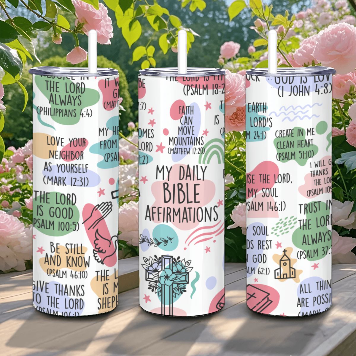 Straight 20oz Stainless Steel Tumbler with Straw - Inspiring Daily Affirmations