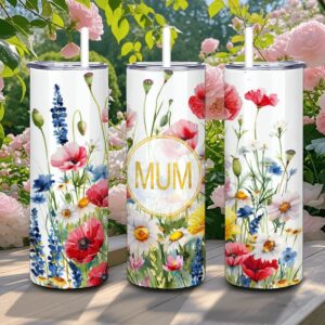 Mums Floral Watercolor 20oz Stainless Steel Tumbler with Straw - Made in USA