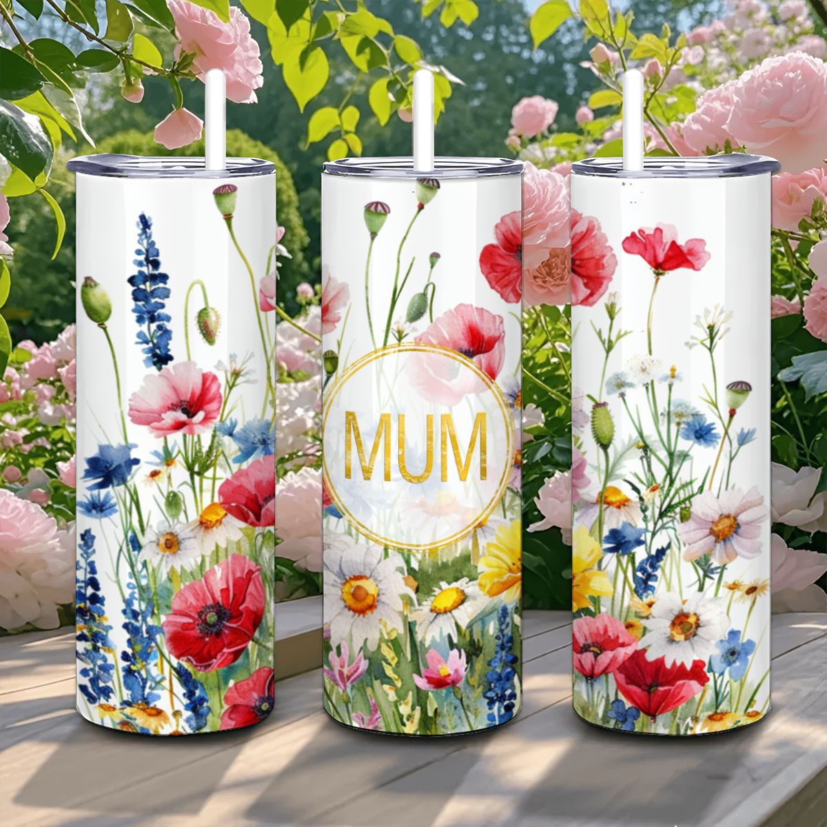 Mums Floral Watercolor 20oz Stainless Steel Tumbler with Straw - Made in USA