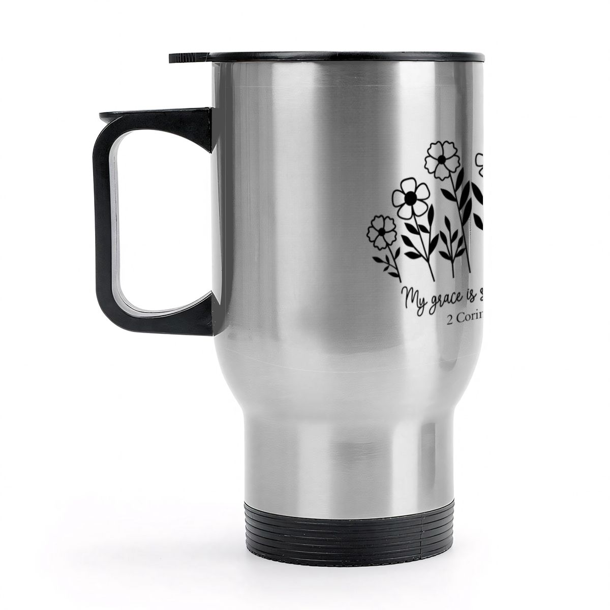 14oz Travel Coffee Mug with Handle - My Grace is Sufficient (Made in USA) - Image 2